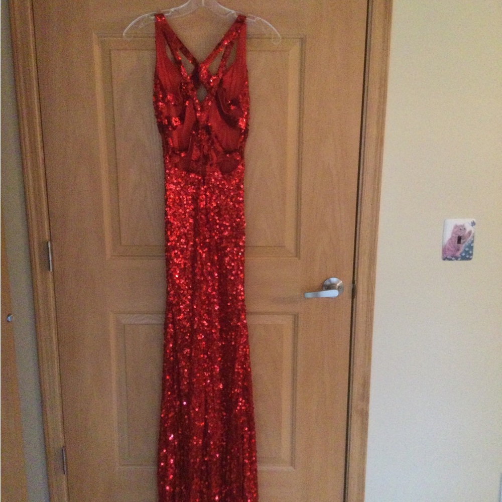 Red Sequin Gown With Train - image 4